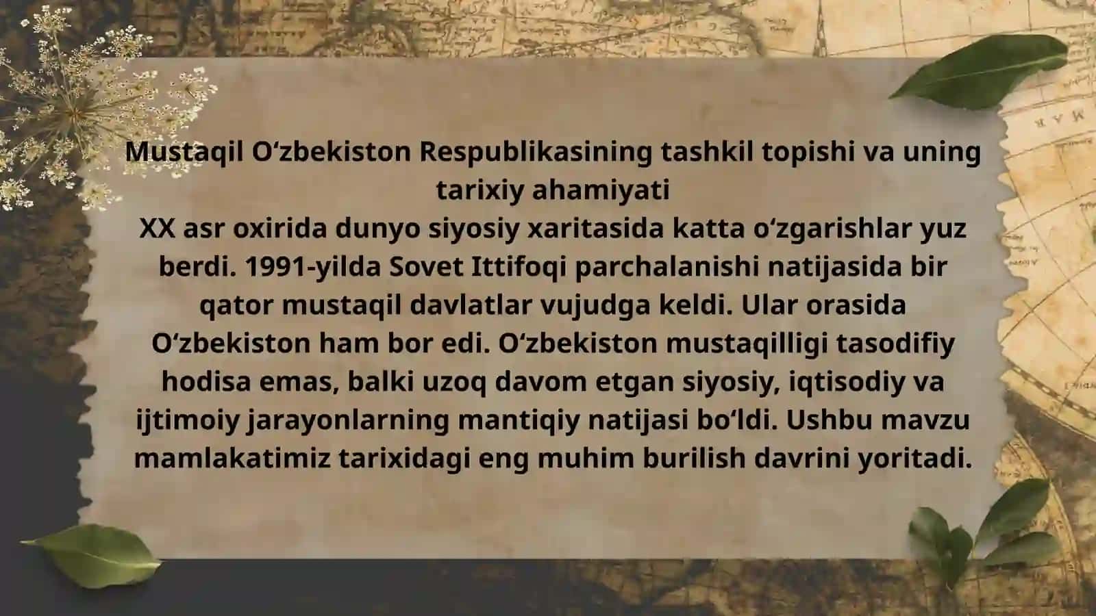 Mustaqil O'zbekiston Respublikasining tashkil topishi va uning tarixiy ahamiyati 3