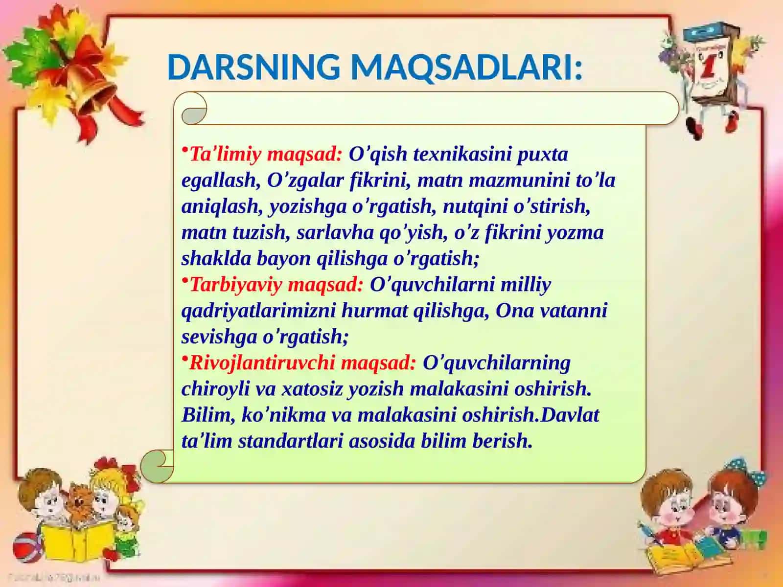 4-sinf Ona tili fanidan Alifbo mavzusida dars ishlanma 3
