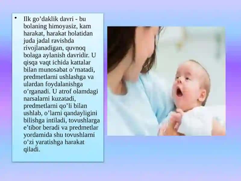 Mavzu:Ilk go'daklik davrida bola psixikasi shakllanishi jarayonlari 3