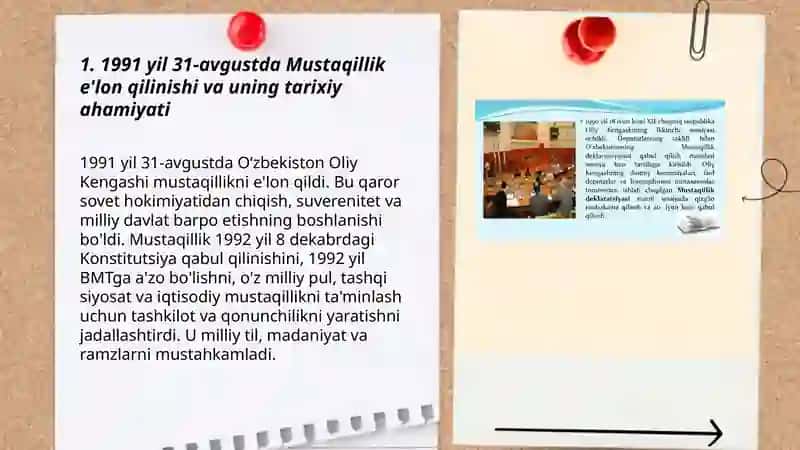 Mustaqil O'zbekiston Respublikasi tashkil topishining tarixiy ahamiyati 3