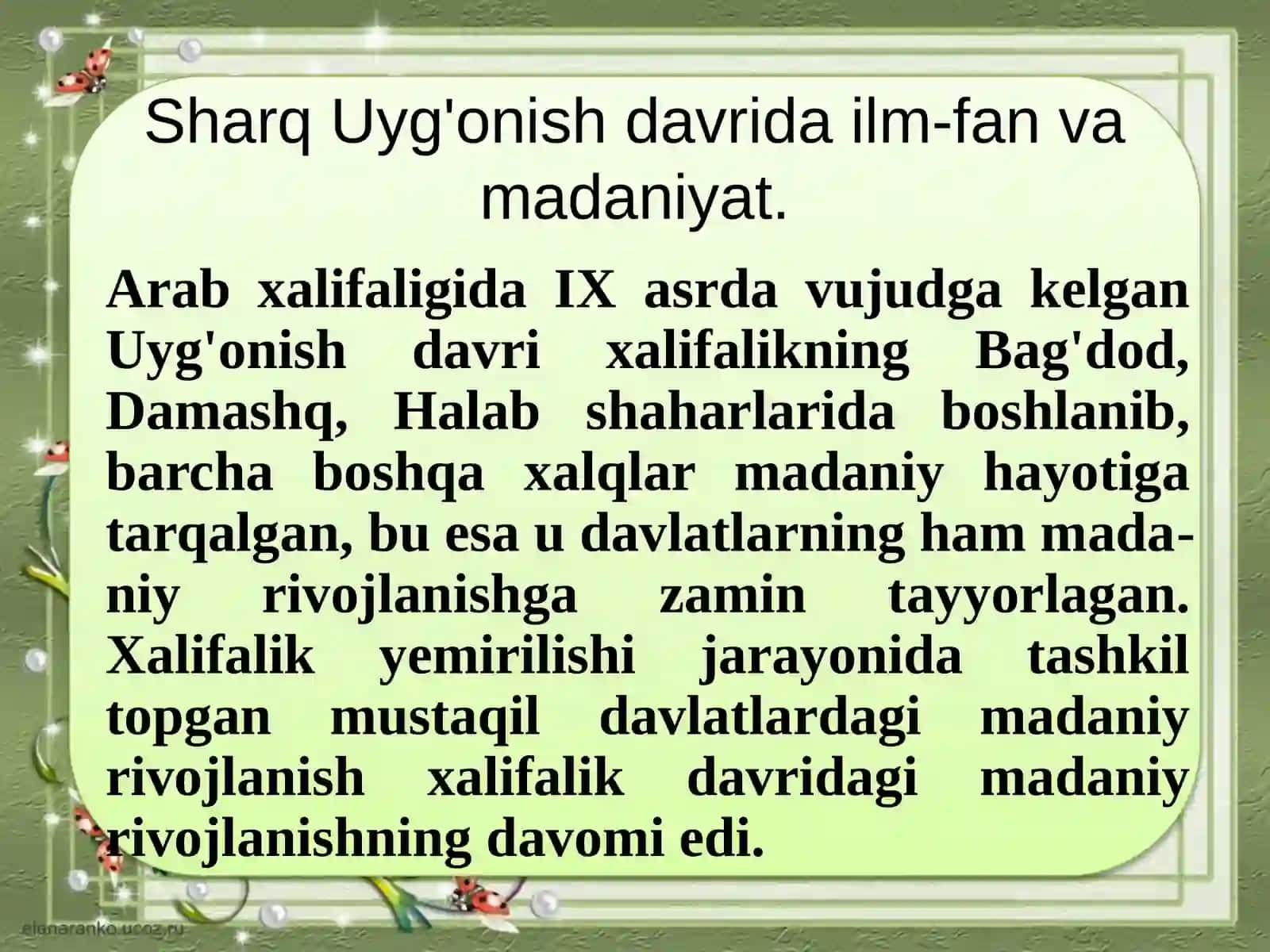SHARQ UYG DAVRIDA PEDAGOGIK FIKRLARNING RIVOJLANISHI. SHARQ PEDAGOGIK TA’LIMOTIDA TA’LIMIY-AHLOQIY QARASHLAR 3