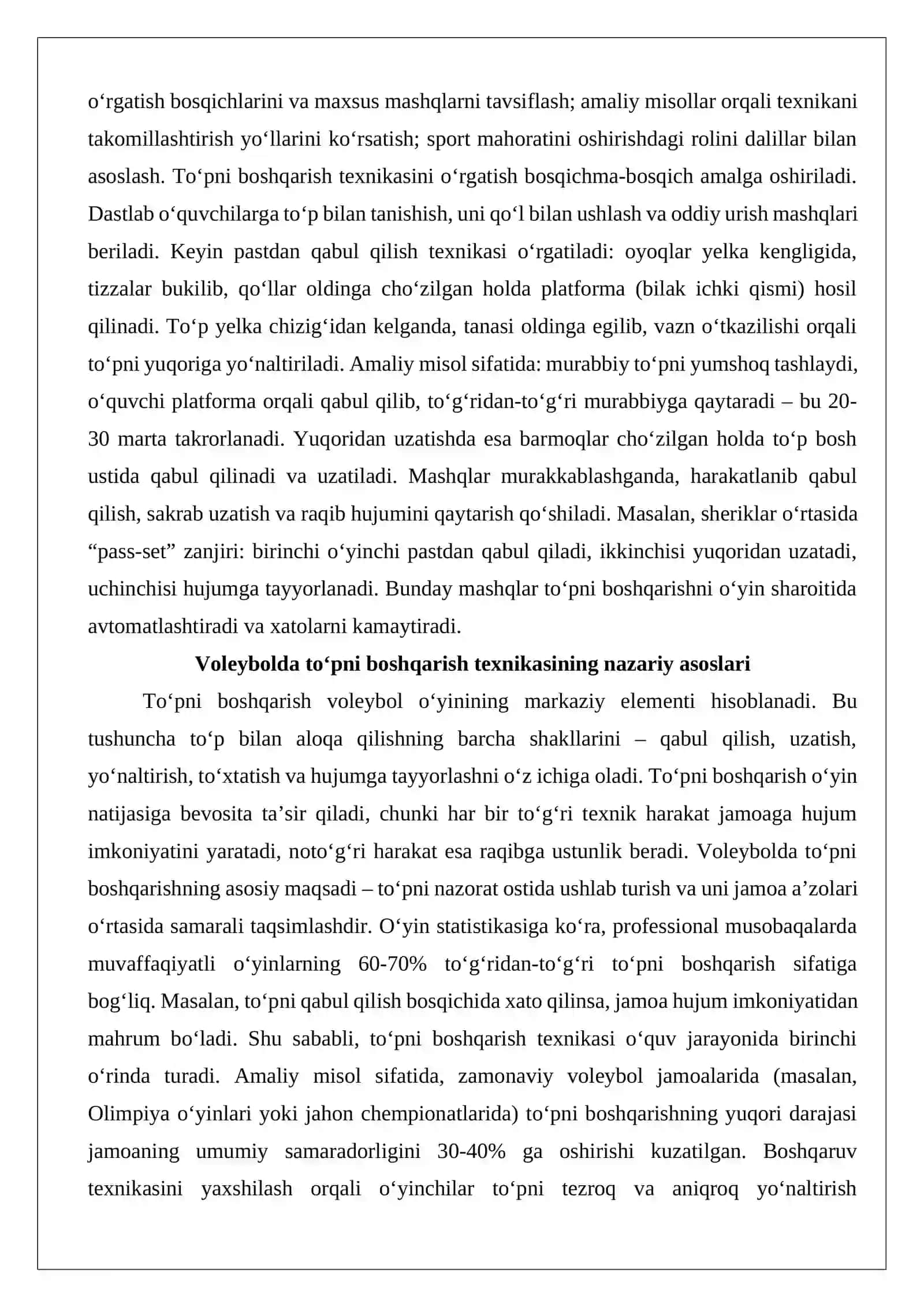 Voleybolda to‘pni boshqarish texnikasining o‘rgatilishi 3