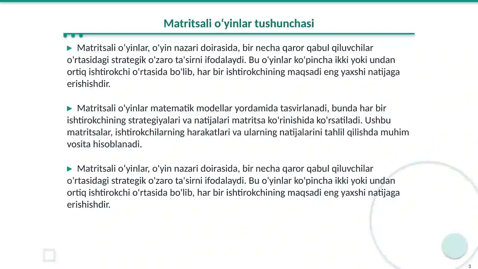 Matritsali o‘yinlarni yechish metodlari 3