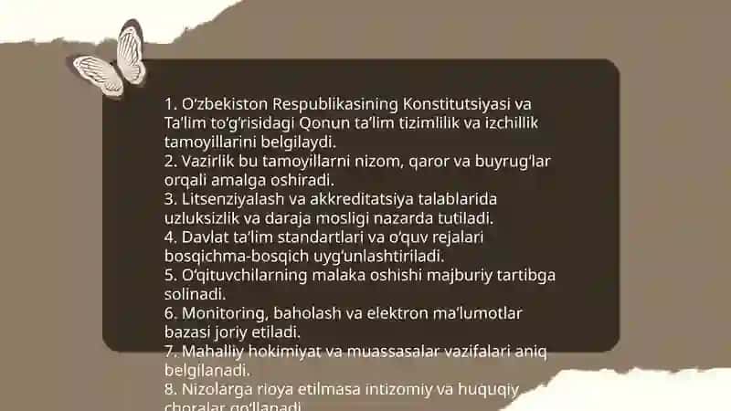 Taʼlimning tizimlilik va izchillik prinsiplarini amalga oshirish qoidalarini mutaxasisligi 3