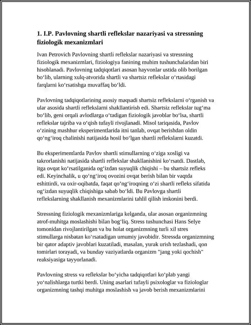 RUS MAKTABINING FIZIOLOGLARI TOMONIDAN STRESS MEXANIZMLARINI O‘RGANISH (I.P. PAVLOV, L.A. ORBELI, P.V.SIMONOV) 3