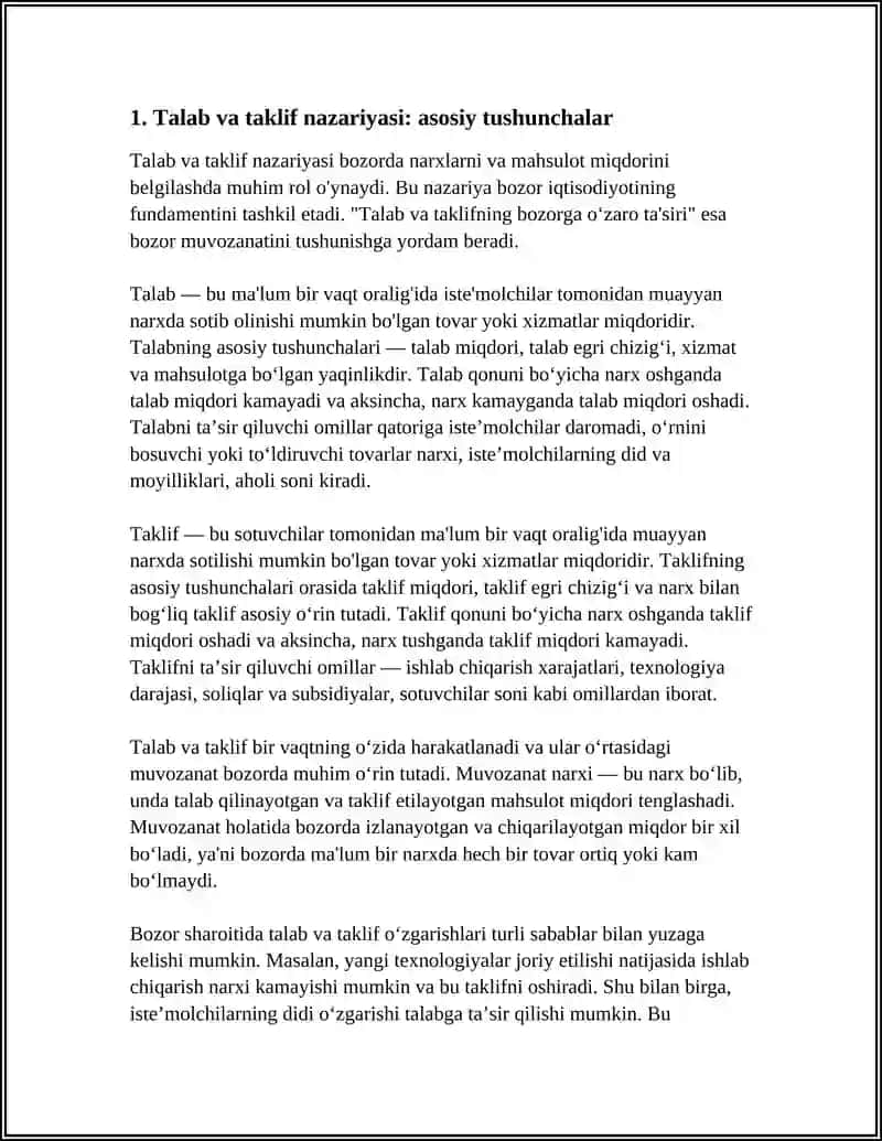 Talab va Taklifning Bozordagi O'zaro Tasiri 3
