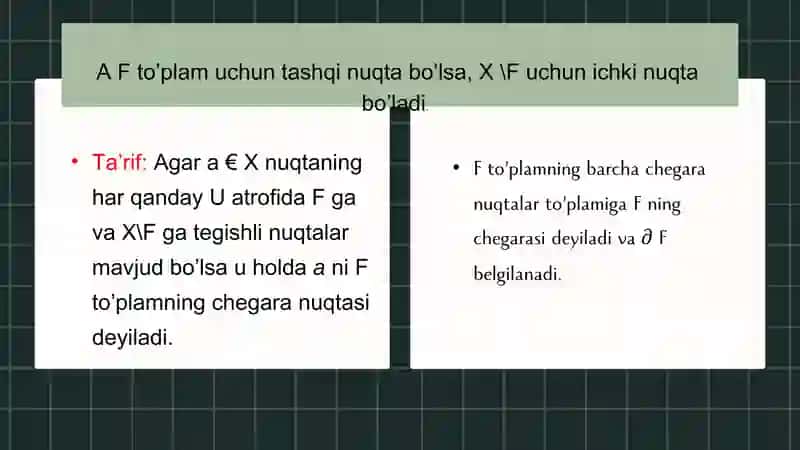 To'plamning ichki, chegaraviy va urinish nuqtalari 3