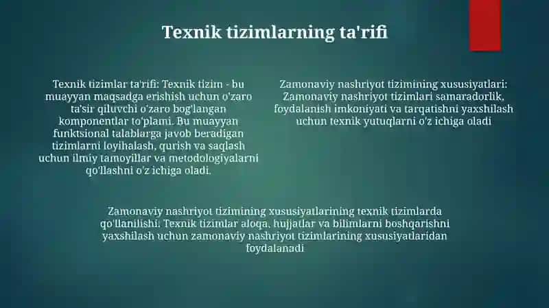 Zamonaviy Nashriyot Tizimining Xususiyatlarini Texnik Tizimlarda Qollash 3