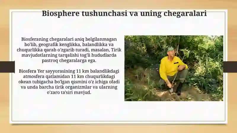 Ekologiya.Ekologik faktorlar Odam va biosfera,noosfera haqidagi V.I.Vernadskiyning o'rganishlari 3