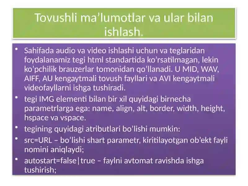 Tovushlima’lumotlar va ular bilan ishlash 3