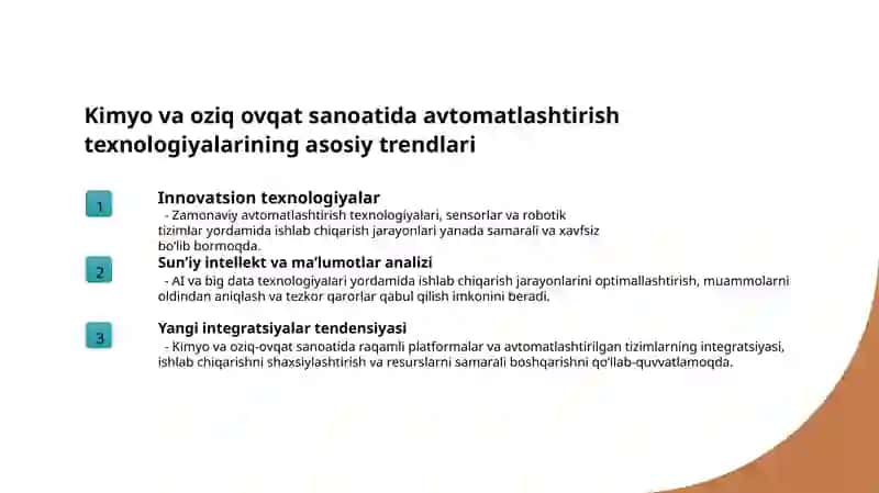 Kimyo va oziq ovqat sanoatida avtomatlashtirish texnologiyalari va ularning rivojlanishi 3