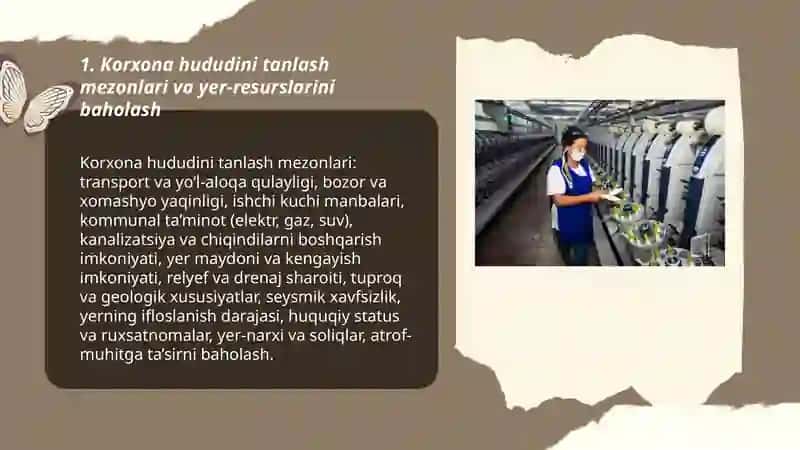 Korxona hududini joylashtirish va ishlab chiqarish tashkil qilish haqida 3