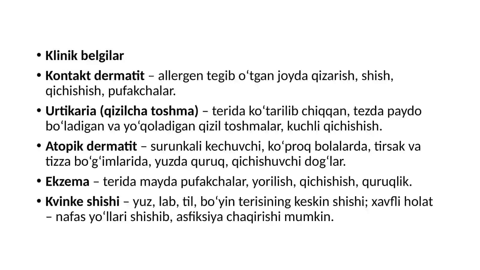 Terining allergik kasalliklarida hamshiralik ishi. Vaziyatli masala 3
