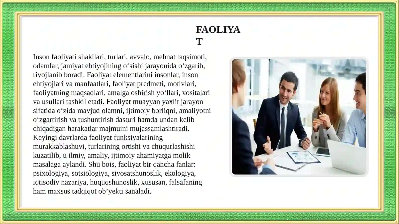 FAOLIYAT va UNING TURLARI 3