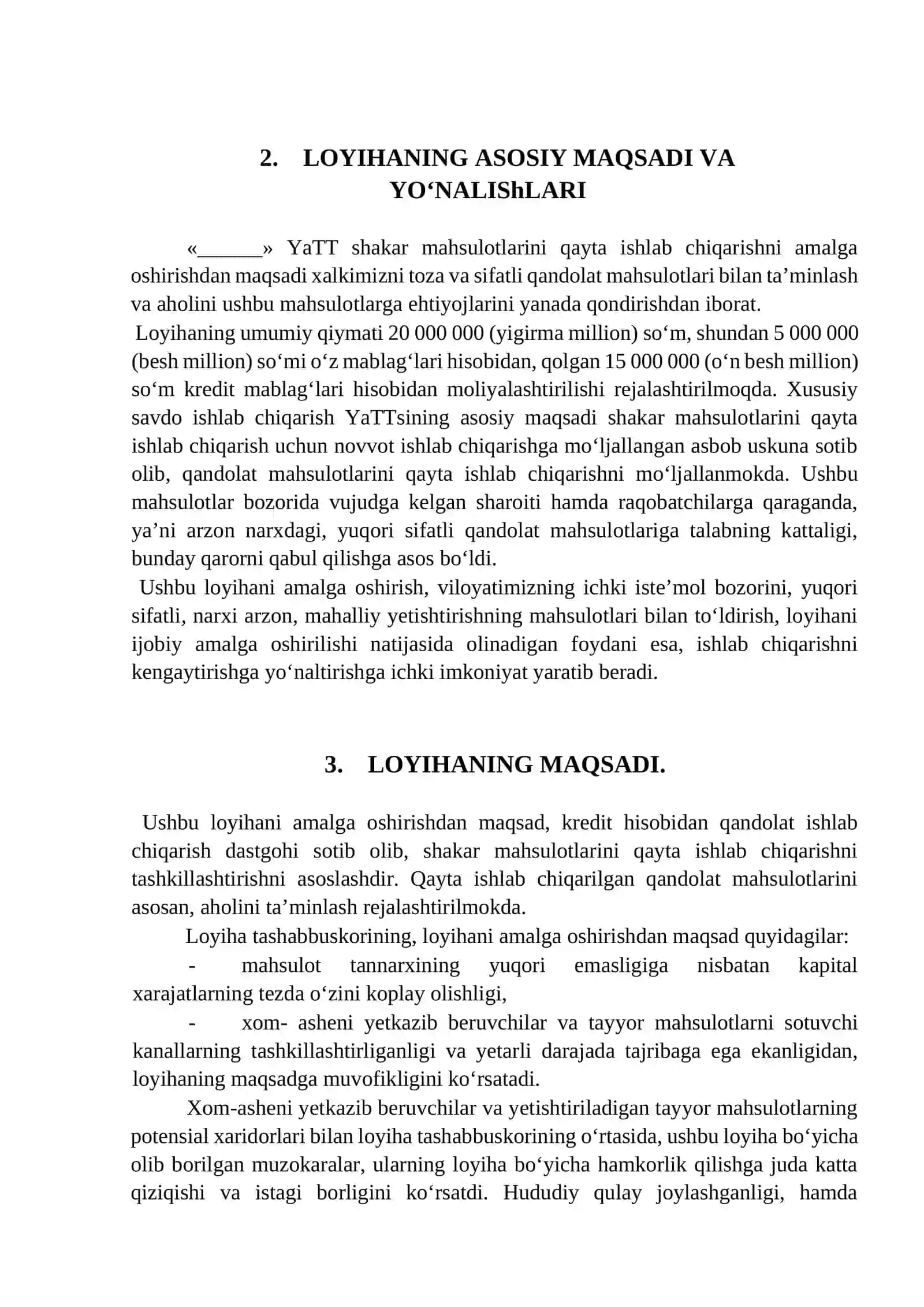 Qandolat mahsulotlarini ishlab chiqarish BIZNES REJASI 2026 3
