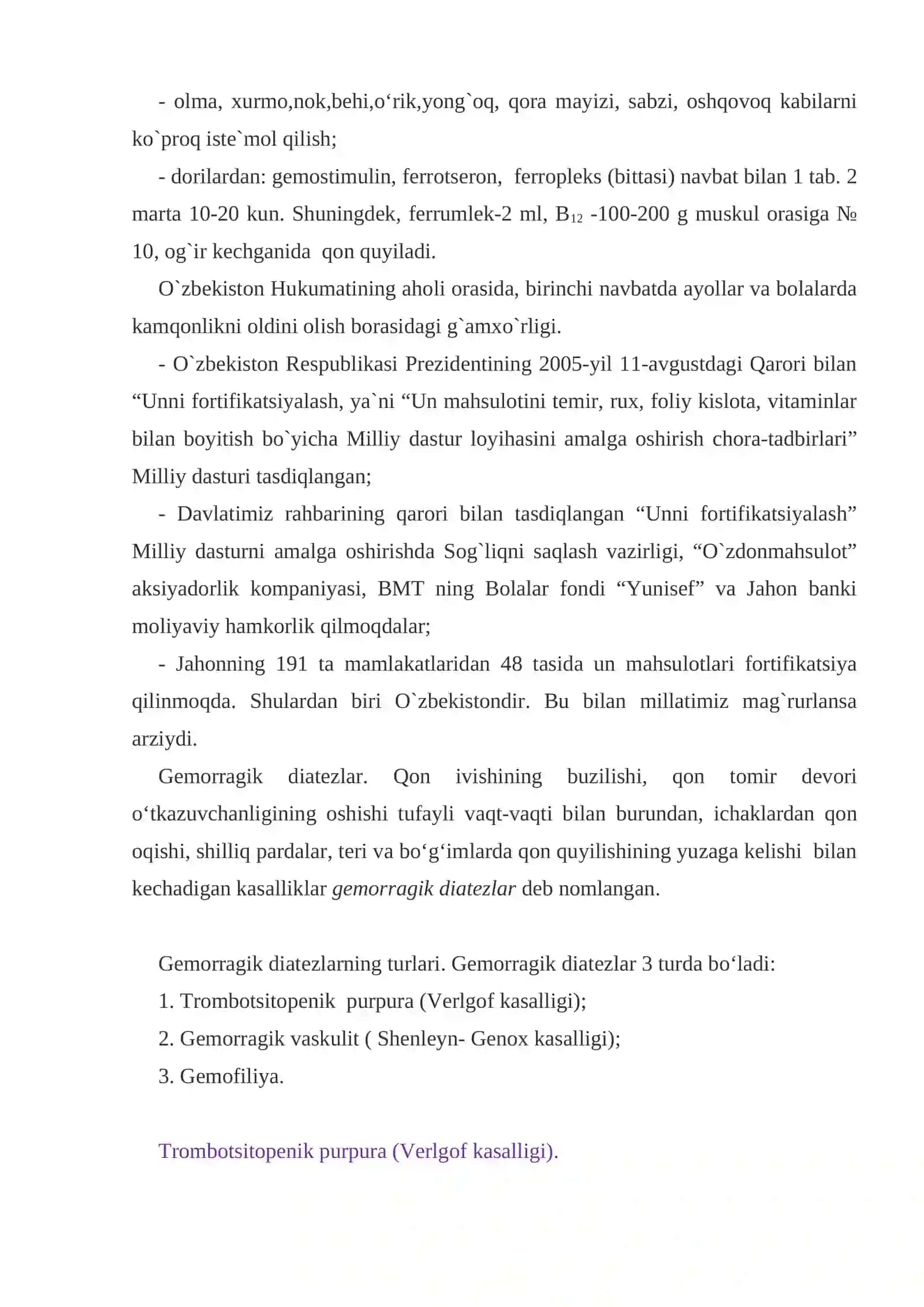 Kamqonlik. Gemorragik diatezlar 3