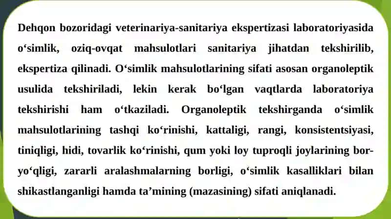 OZIQ OVQAT MAHSULOTLARNI VETERINARIYA SANITARIYA EKSPERTIZASI 3