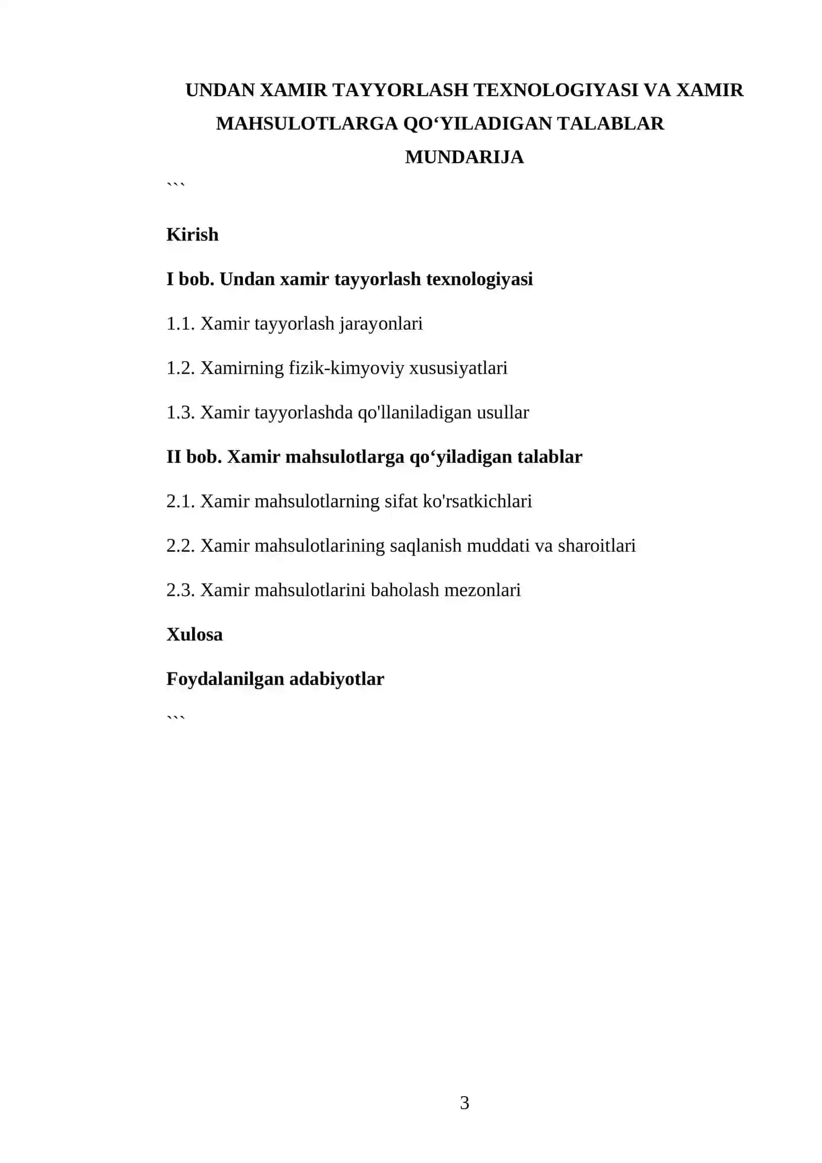 OVQATLANISH MAHSULOTLARI ISHLAB CHIQARISH TEXNOLOGIYASI FANIDAN TAYYORLAGAN KURS ISHI 3