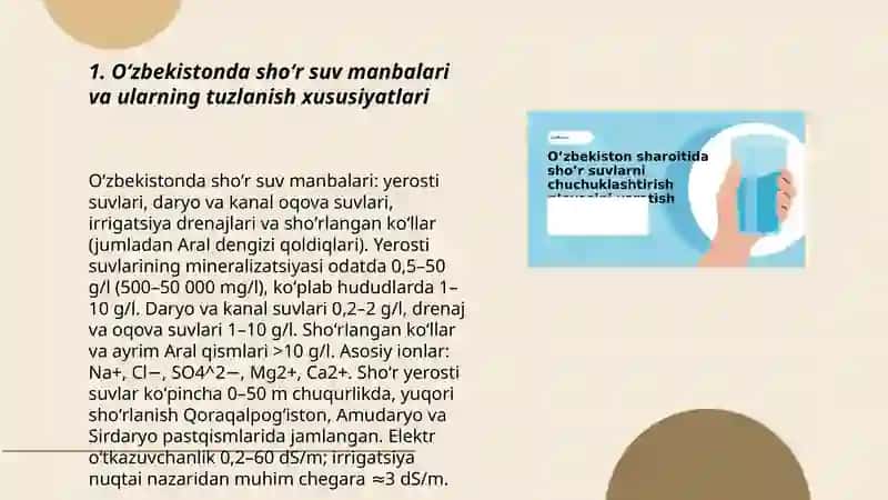Oʻzbekistonda shoʻr suv manbalari va ularning tuzlanish xususiyatlari 3
