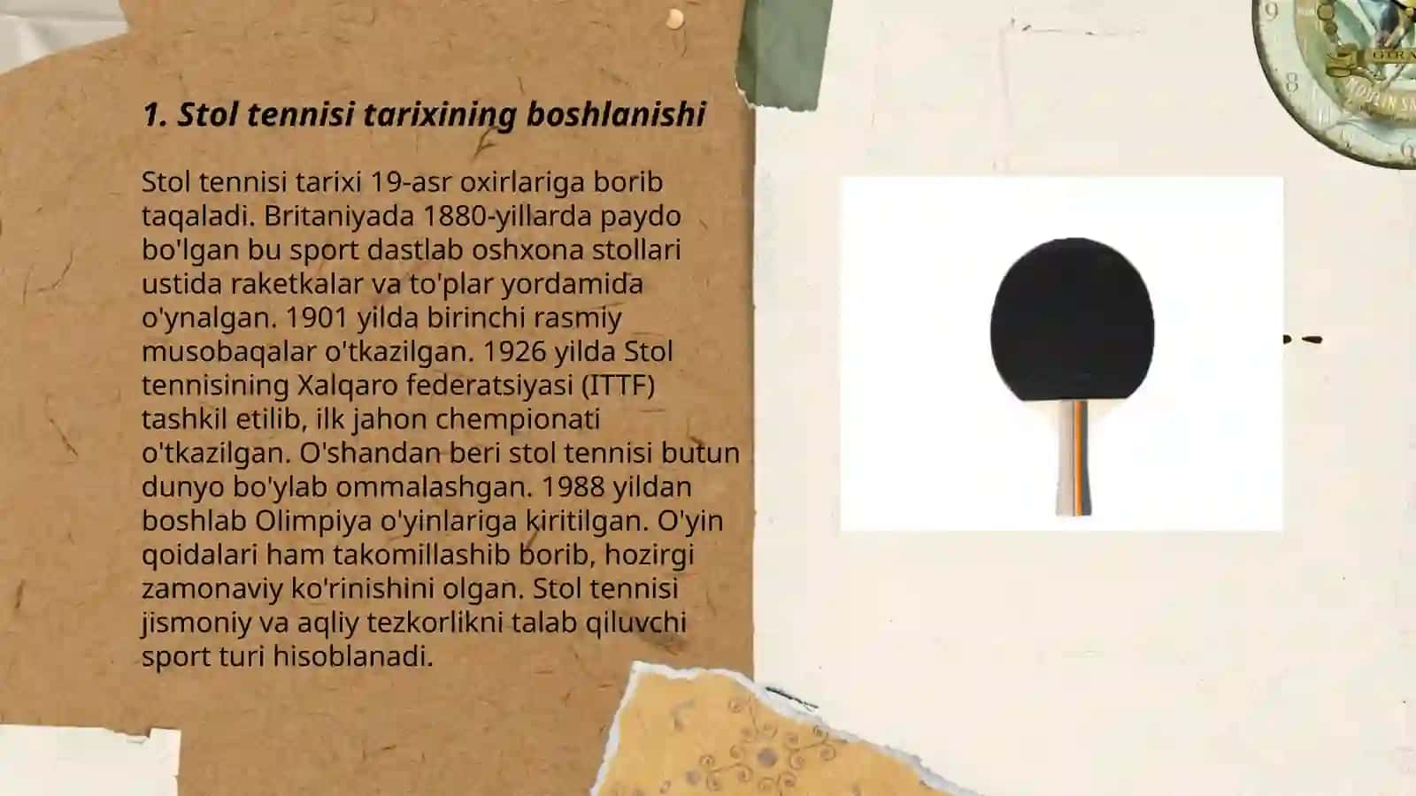 Stol tennisining rivojlanish tarixi, texnikasi,taktikasi va qoidalari 3