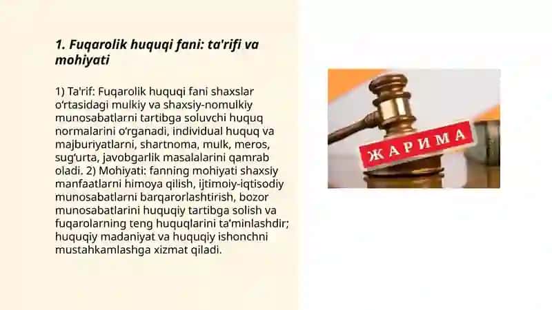 Fuqarolik huquqi fani, tushunchasi va predmeti 3