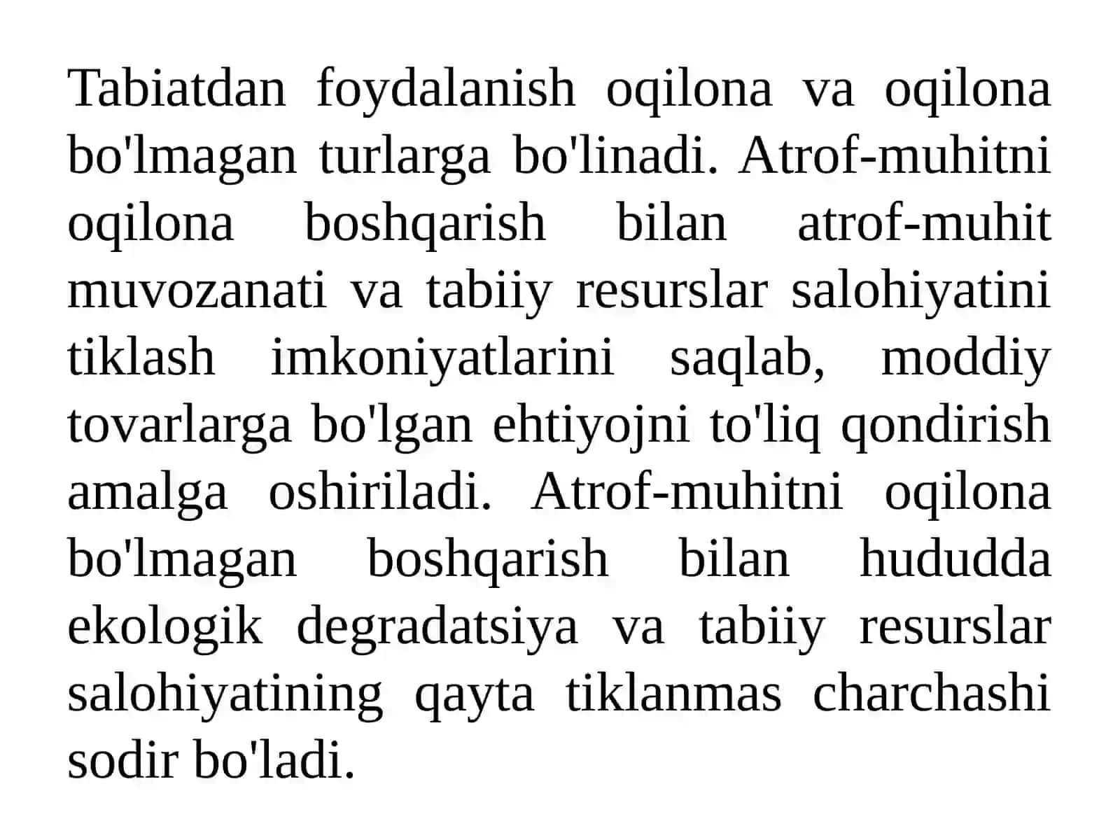 Tabiatdan foydalanishning ekologik prinsiplari, qoidalari va qonuniyatlari 3