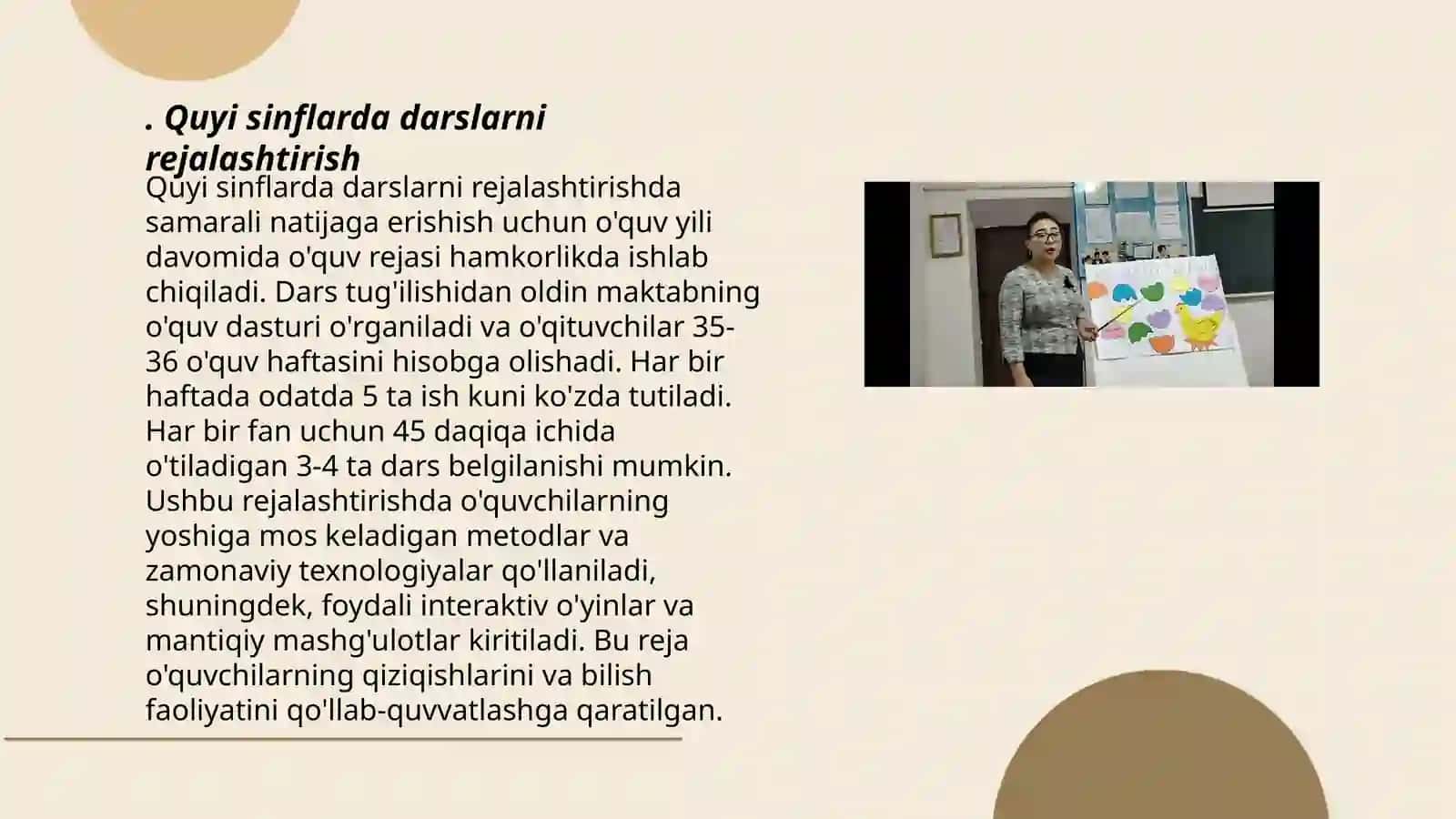 Quyi Sinflarda Darslarni Tashkil Etish va Didaktik Materiallarni Taqdim Etish 3