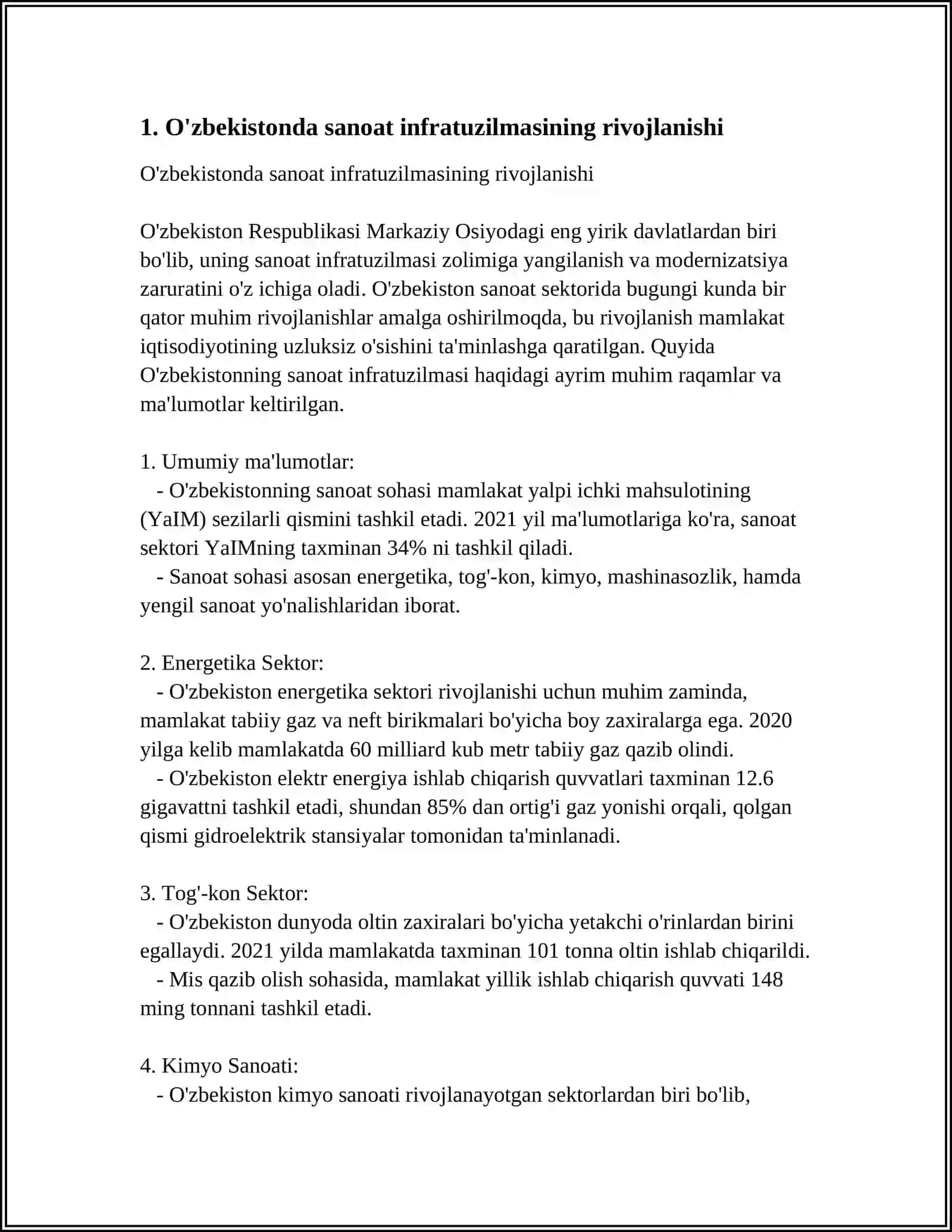 MUSTAQILLIK YILLARIDA O‘ZBEKISTONDA SANOAT SOHASINING RIVOJLANISHI 3