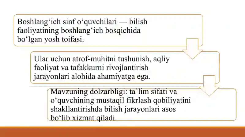 BOSHLANG’ICH SINF O’QUVCHILARI BILISH JARAYONLARINI SHAKLLANTIRISHNING O’ZIGA XOS XUSUSIYATLARI 3