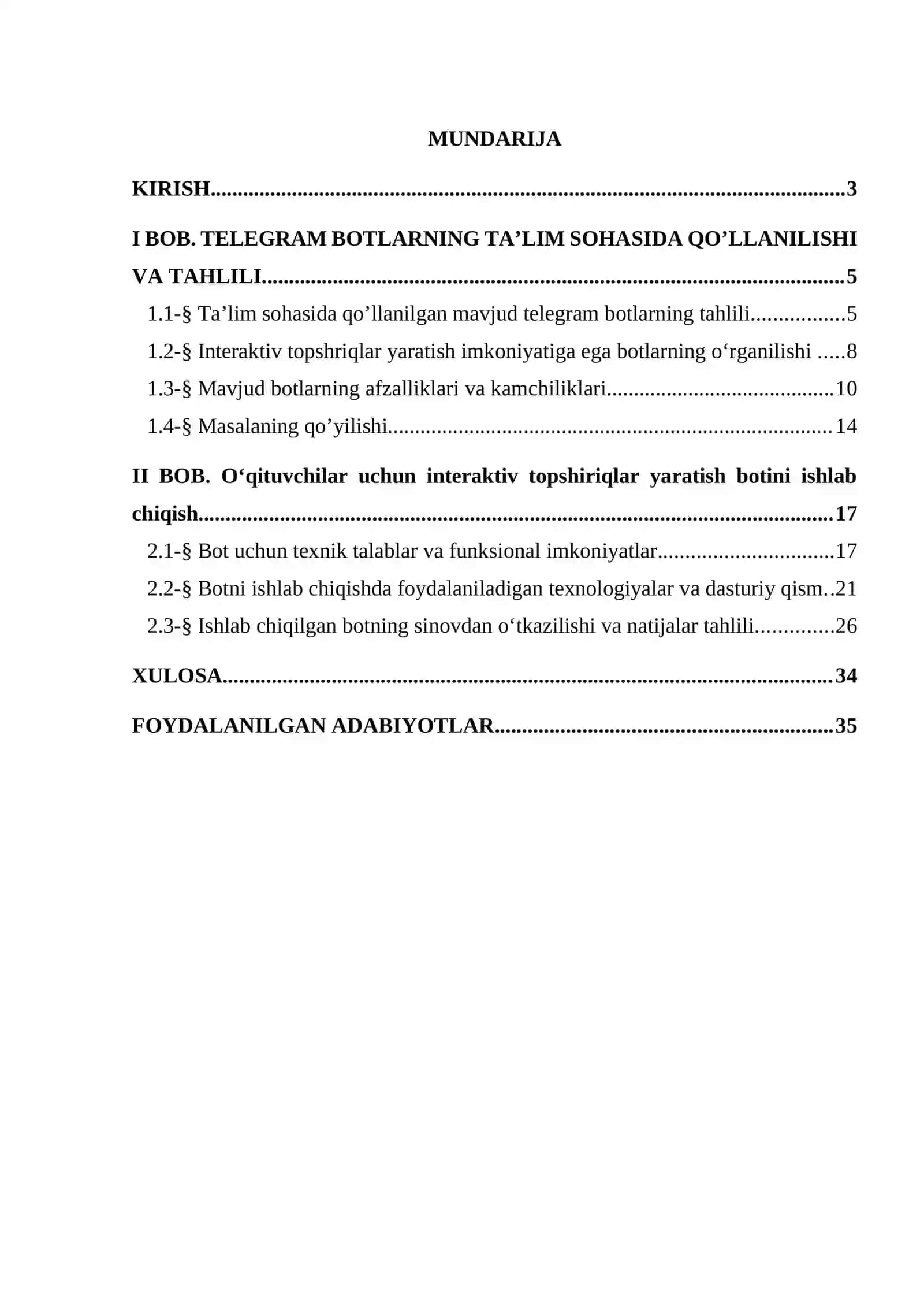 “O‘qituvchilar uchun interaktiv va topshiriqlar yaratish botini ishlab chiqish” 3