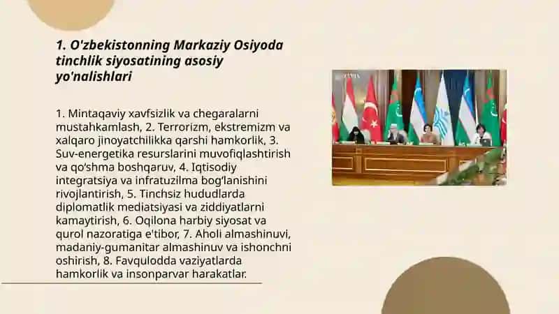 Òzbekistonning Markaziy Osiyoda tinchlik va barqarorlikni ta'minlashdagi o'rni 3