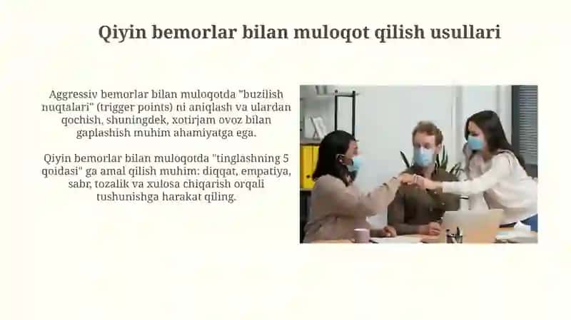 Ichki kasalliklar profilaktikasida maslahat turlari va qoidalari komunikatsion tosiqlar 3