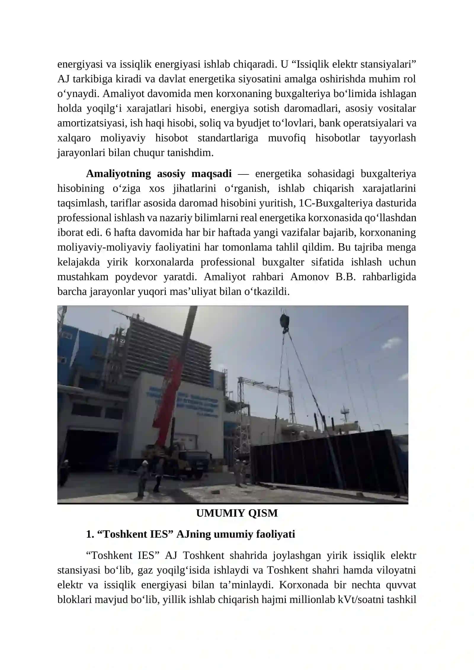 Bitiruv malakaviy amaliyot hisoboti. Toshkent IES AJ. Boʻyicha 3
