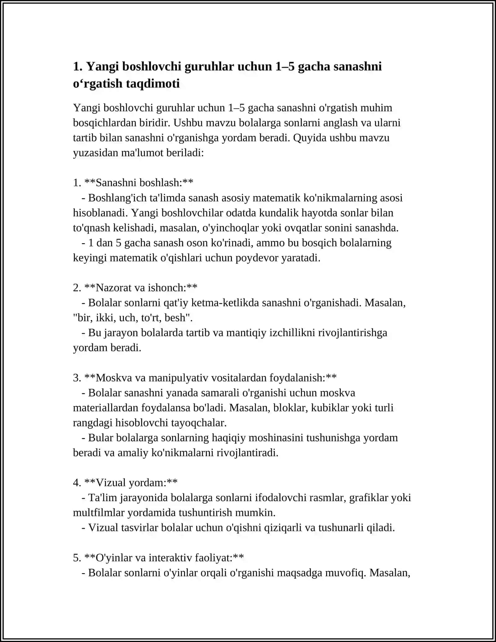 TURLI YOSH GURUHLARDA BOLALARNI SANASHGA OʻRGATISH BOʻYICHA TAQDIMOTLAR YARATISH 3
