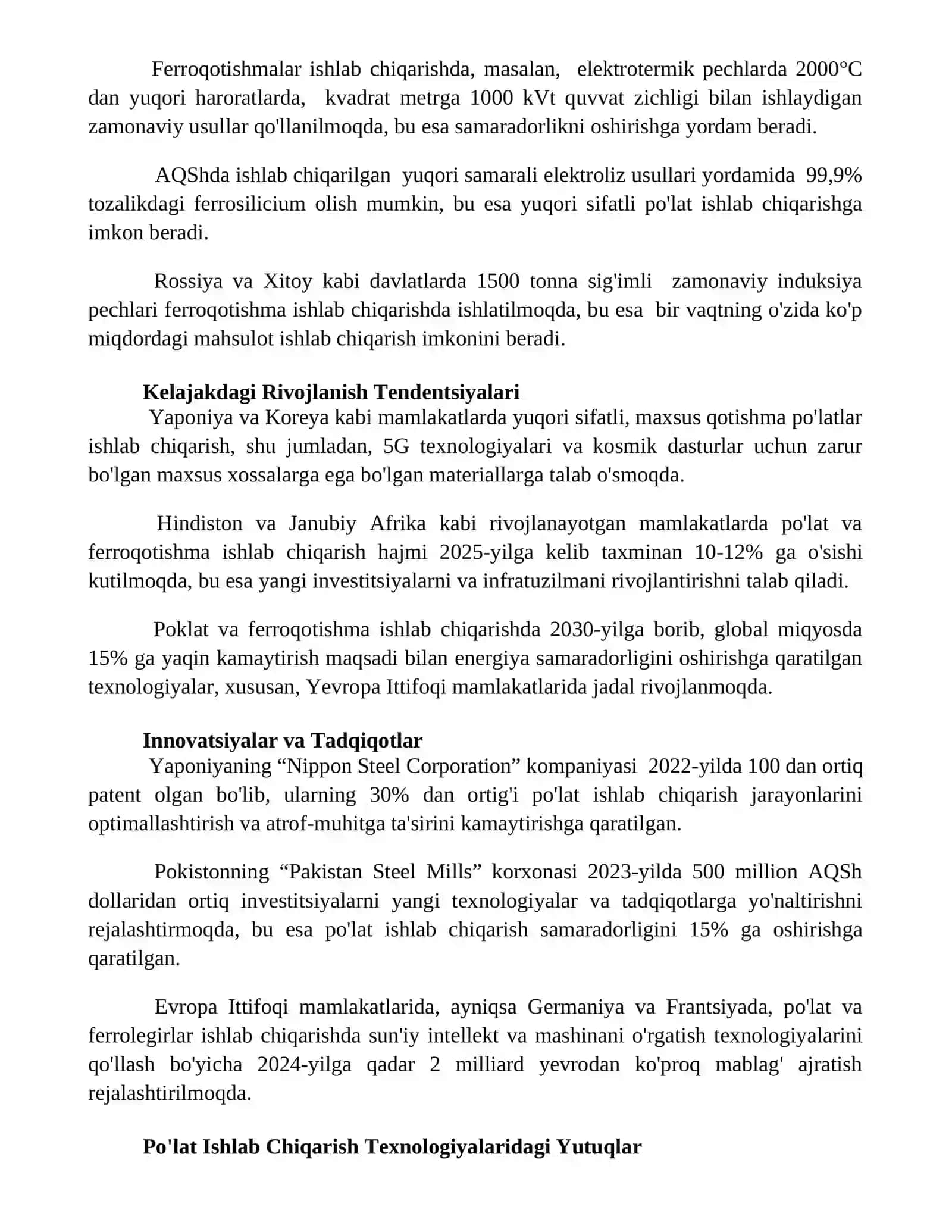 Polat va Ferroqotiқ Ishlab Chiqarishning Holati va Rivоjlaniш Tendentsiyalari 3