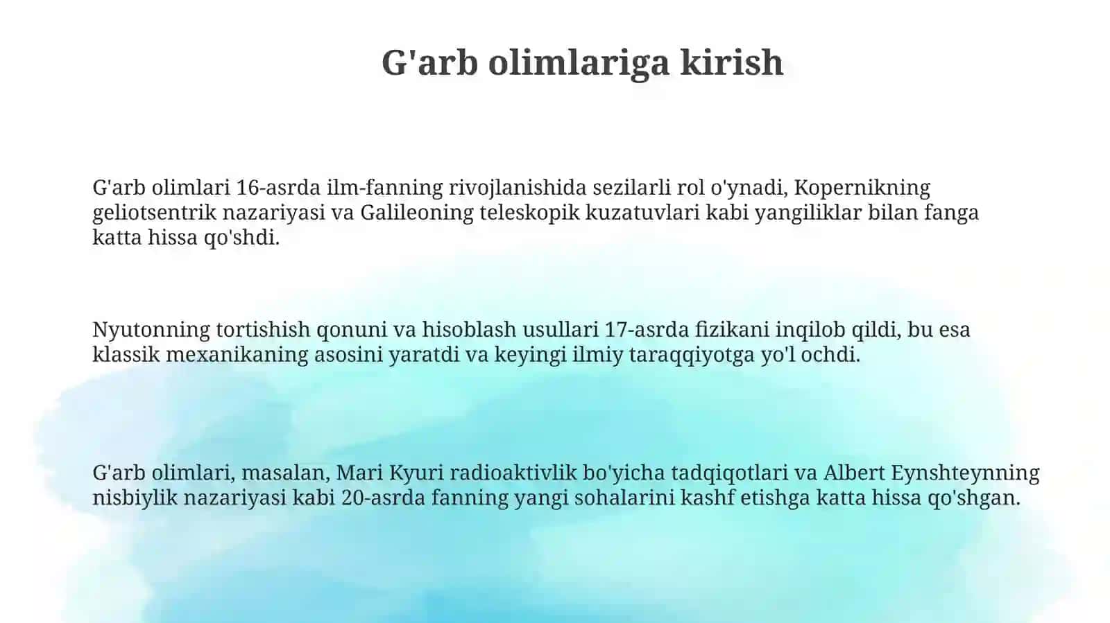 G'arb olimlari: Kashfiyotlar va Innovatsiyalar 3