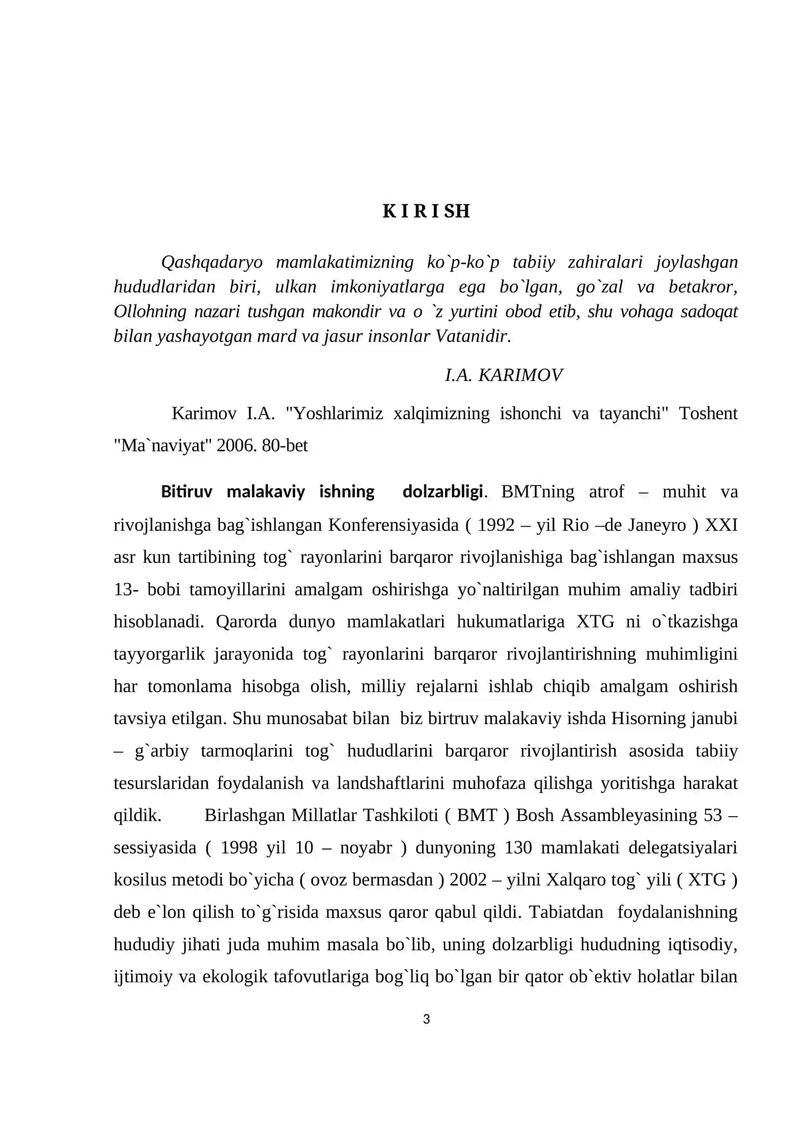 “Hisor tizmasining janubi – g`arbi” mavzusidagi Bitiruv malakaviy ishi 3