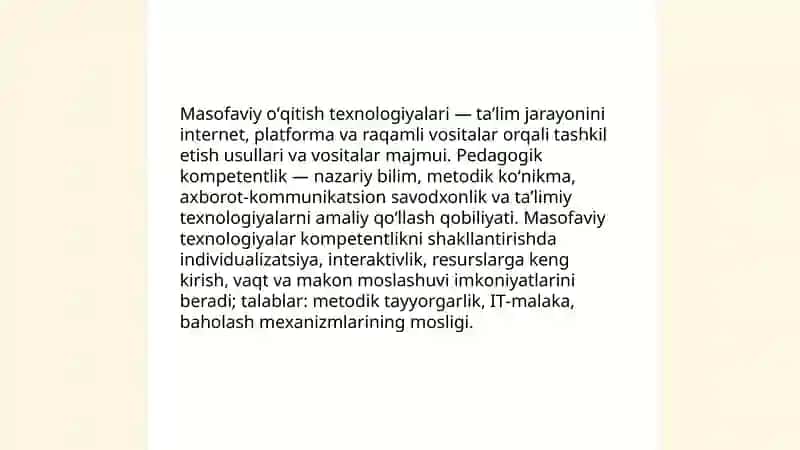Pedagogik kompetentlikni shakllantirishda masofaviy oʻqitish texnologiyalari 3