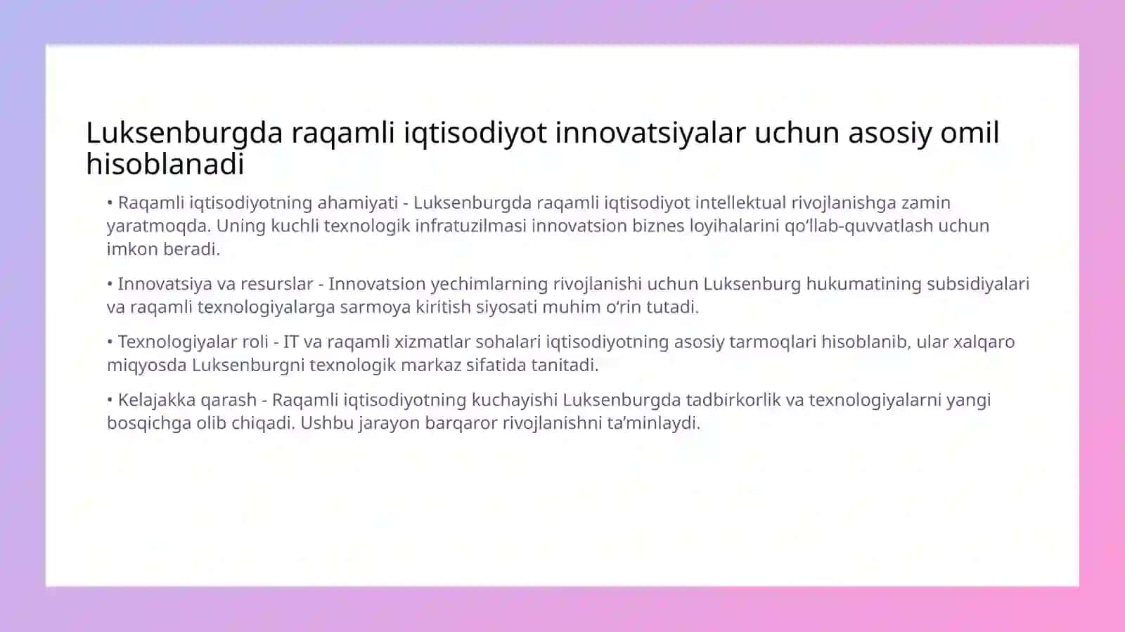 Luksenburg davlatida innovatsion iqtisodiy o'sishni ta'minlashdagi tajribasi 3