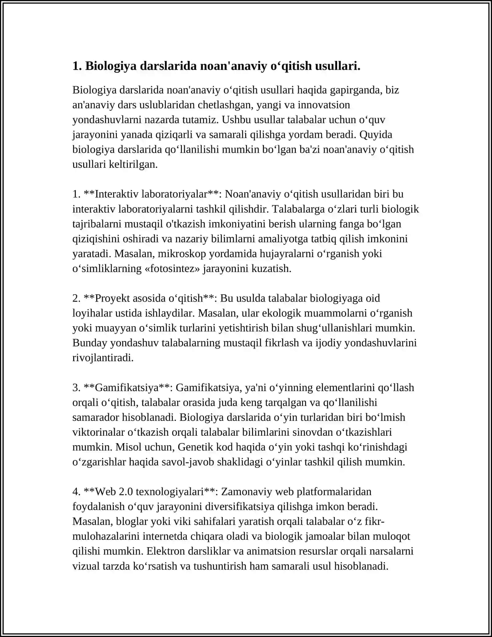 BIOLOGIYA DARSLARIDA NOANANAVIY USULLARNI QÓLLASH METODOLOGIYASI.TEXNIK VOSITALARDAN FOYDALANISH 3