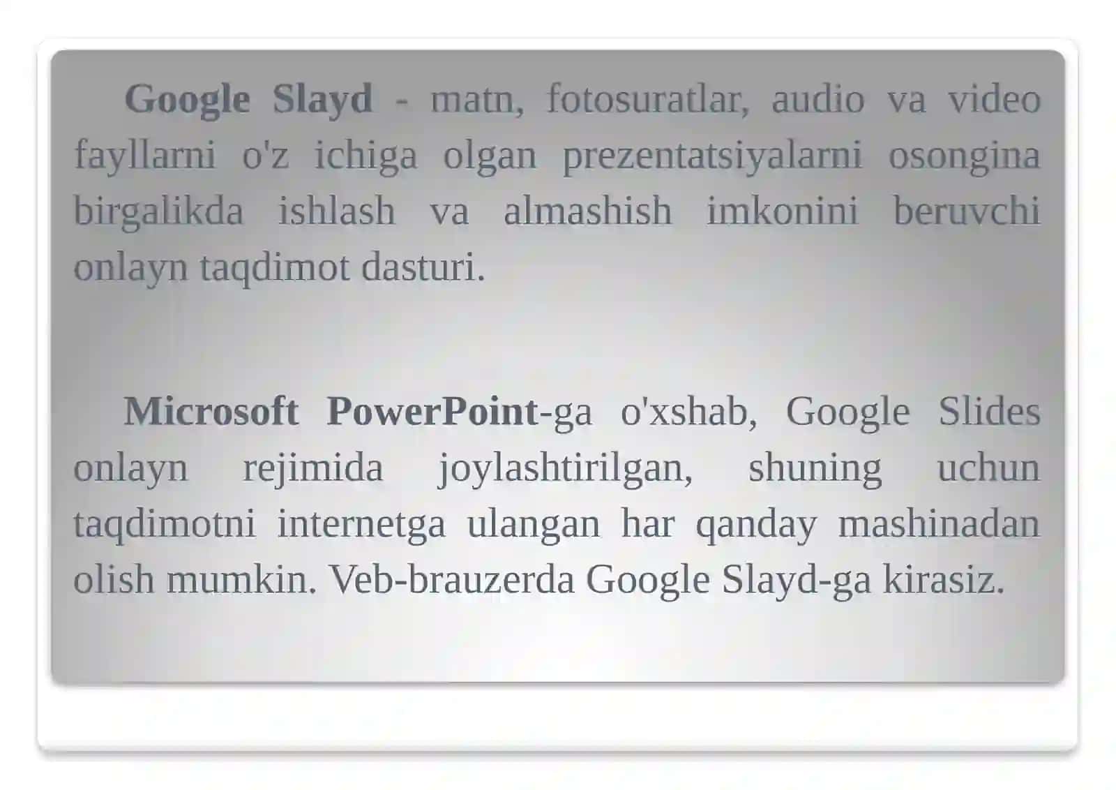 Google Презентация ва унинг имкониятлари 3