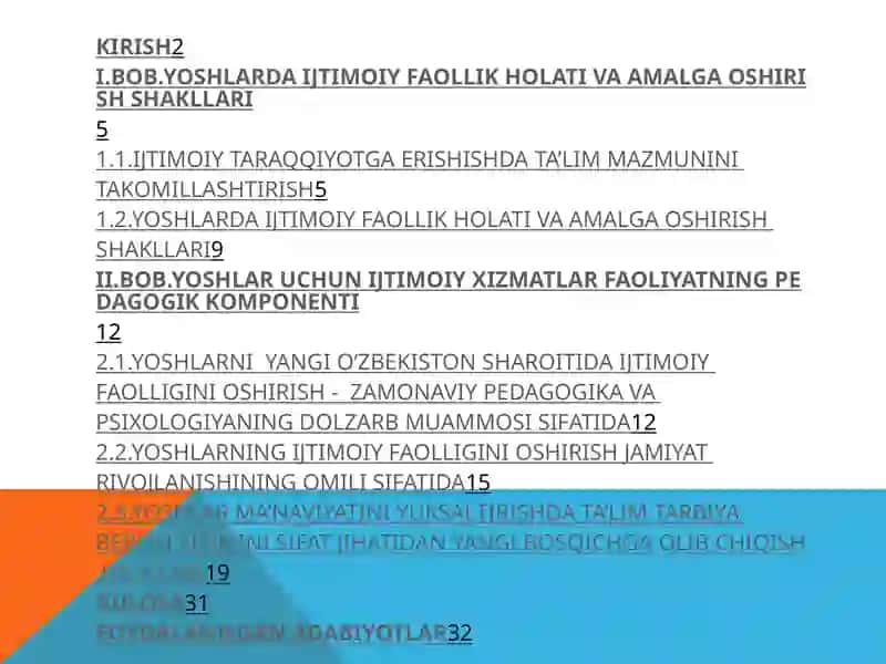 Yoshlar uchun ijtimoiy xizmatlar faoliyatning pedagogik komponenti 3