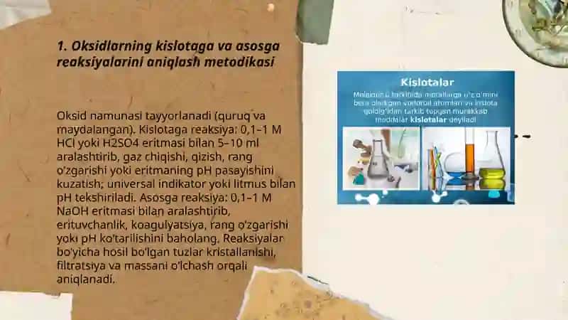 Anorganik birikmalarning asosiy sinflari mavzusiga oid tajribalar o‘tkazish metodikasi. Oksidlar, asoslar xossalariga oid tajribalar o‘tkazish 3