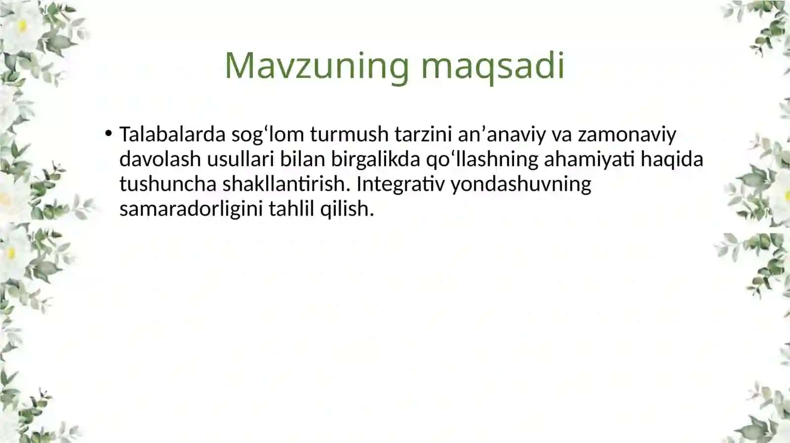 SOGʻLOMTURMUSH TARZINI BOSHQA DAVOLASH USULLARI BILAN BIRGALIKDAQOʻLLASH 3