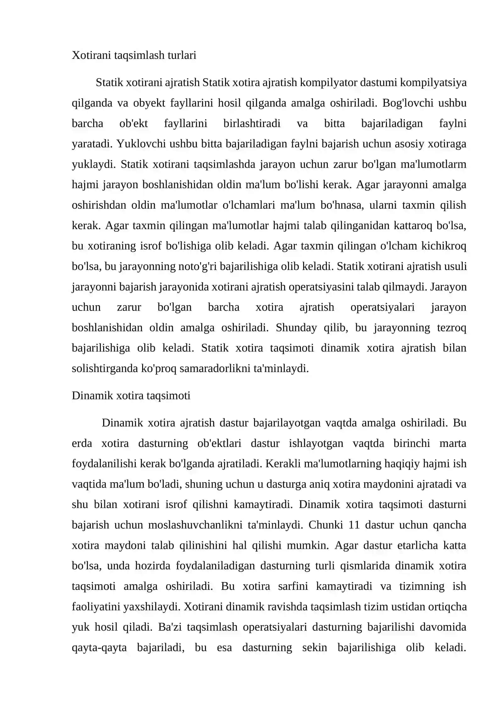 Xotirani taqsimlash usullari (statik, dinamik) 3