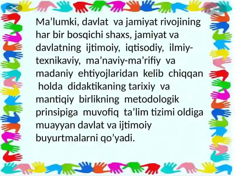 Metodika fani о‘qituvchisining о‘quv-meyoriy hujjatlari va metodik ishlari, ularni rejalashtirish, tashkil etish va tayyorlash texnologiyasi. 3