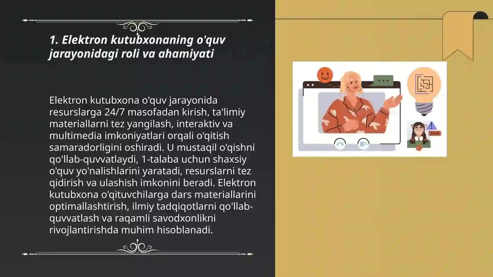 Elektron kutubxona o'quv jarayonidagi axborotlar manbai sifatida 3