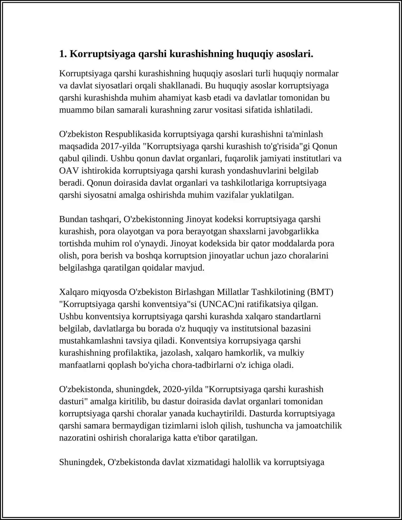 O'ZBEKISTON RESPUBLIKASIDA KORRUPSIYAGA QARSHI KURASHISH AGENTLIGINING VAZIFA VA VAKOLATLARI 3