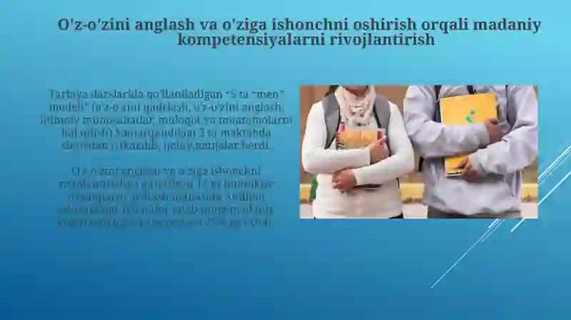 Tarbiya fani o‘qitish o‘quvchilarni madaniy kompetensiyalarini shakllantirish yo‘llari 3