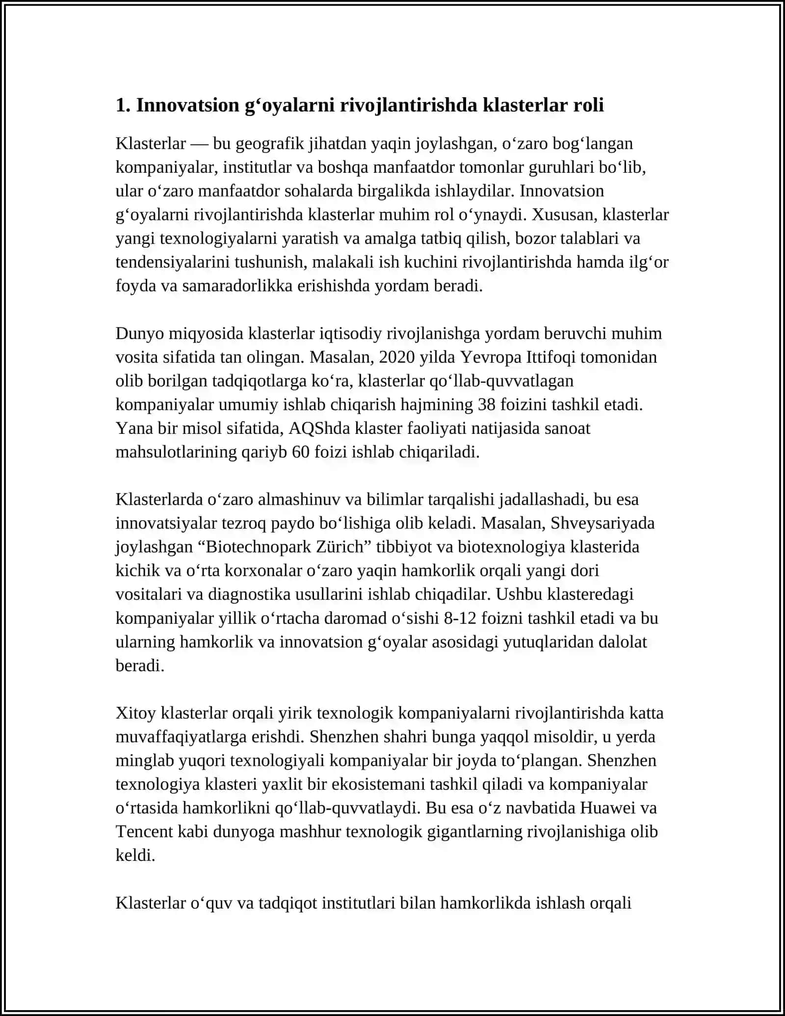 14 INNOVATSION G'OYALAR, ISHLANMALAR VA TEXNOLOGIYALARNI AMALGA OSHIRISHDA KLASTER USULLARINI QO'LLASH 3